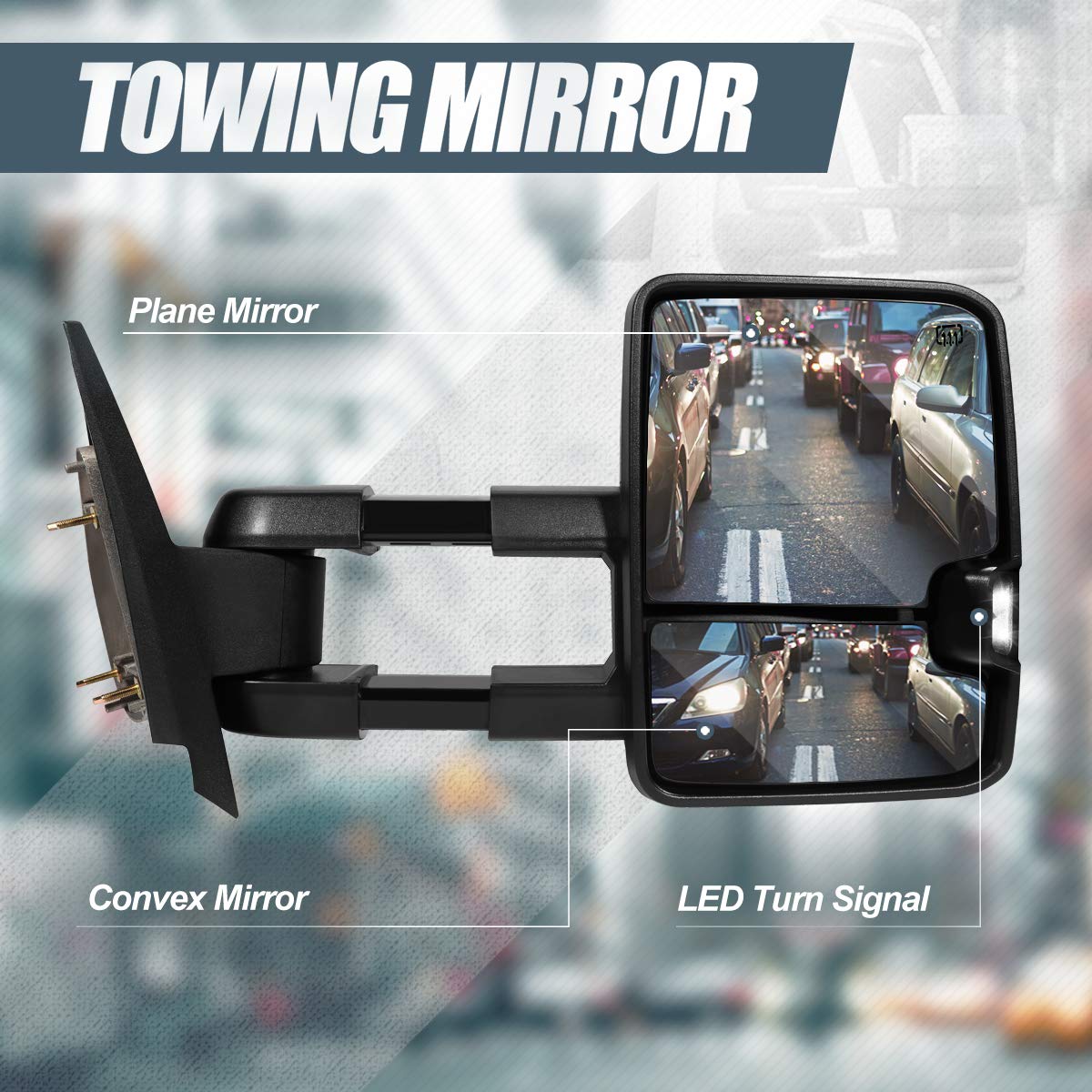 Auto Dynasty Pair Black Power Heated Telescoping Amber LED Turn Signal Towing Mirrors Compatible with Silverado Sierra GMT900 07-14