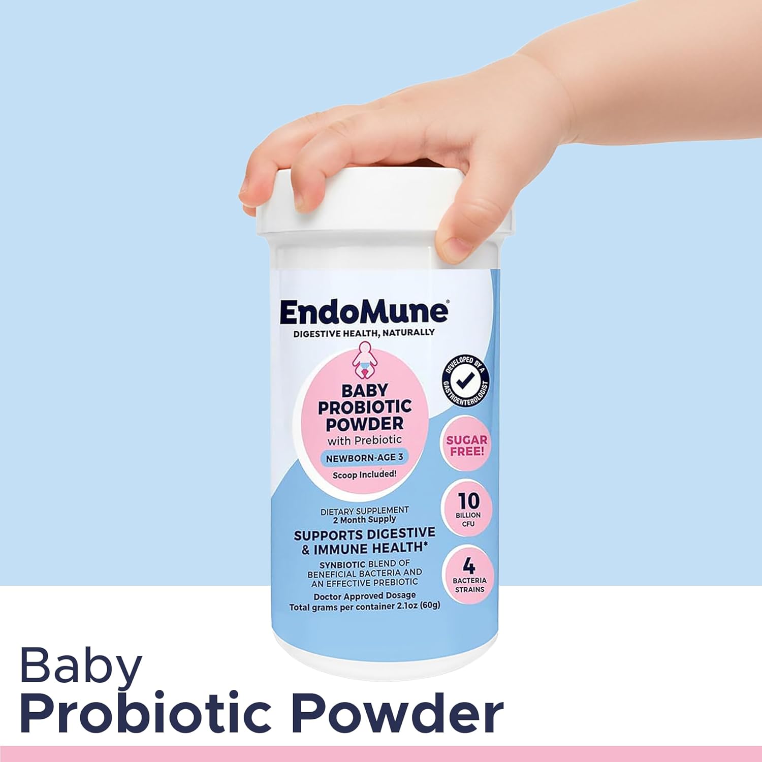 Endomune Jr Advanced Probiotic Powder for Newborns, Infants, Toddlers & Baby - 10 Billion CFUs - 4 Strains Bacteria & FOS Prebiotic - Physician Formulated - 60 Day Supply