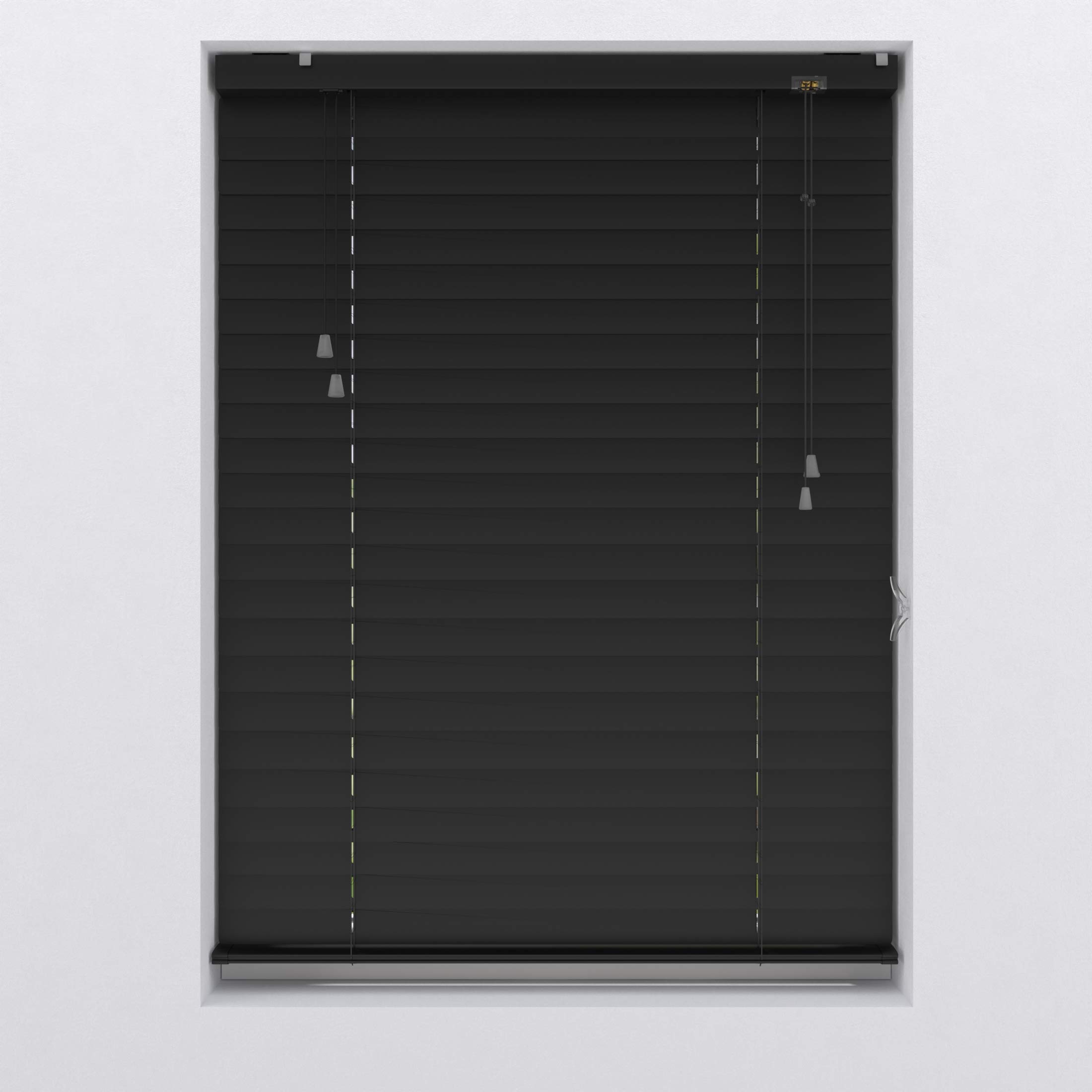 Alu Jalousie Sonnenschutz Rollo für Fenster Tür | viele Größen | 50 mm Lamellen aus Aluminium | Sichtschutz Blendschutz Wandmontage Deckenmontage Jalousette Faltrollo (100 x 180 cm, Farbe Schwarz)