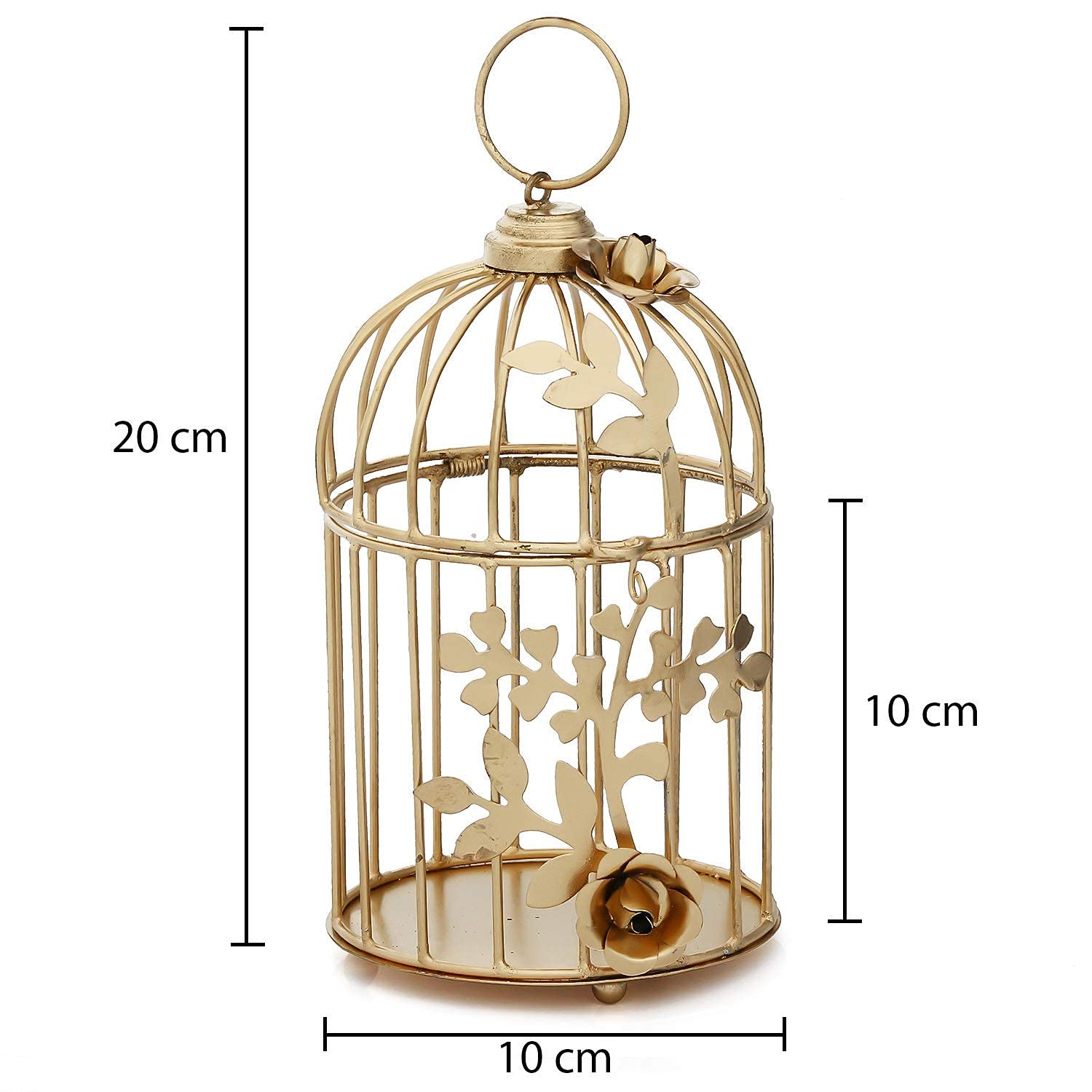 Parin Divisha Golden Cage Metal Iron Bird Cage Tea Light Holder with Flower Vine for Home Décor (Pack of 1, White House) 3