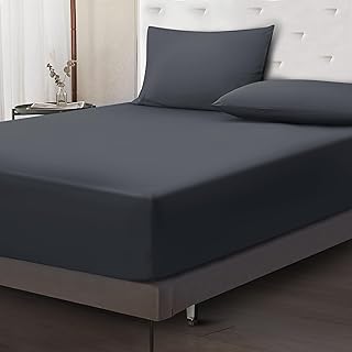 Moonlight Bedding Fitted Sheet 40 Cm Extra Deep Pocket Bed Sheets 16 inch Ultra Soft Bottom Sheet Brushed Microfiber Breathable Shrinkage and Fade Resistant (Charcoal, Single)