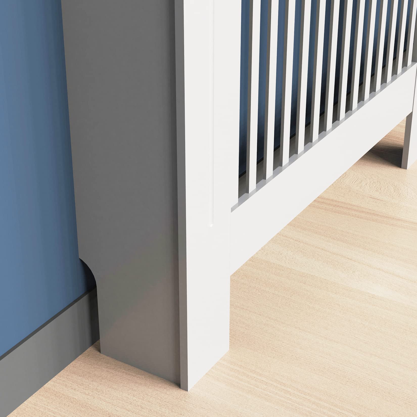 FATIVO Cache-radiateur Haut en Bois MDF - Hauteur Intérieure 100 cm, Grandes Couvertures de Chauffage Blanches à Lattes Verticales, Étagère Moderne