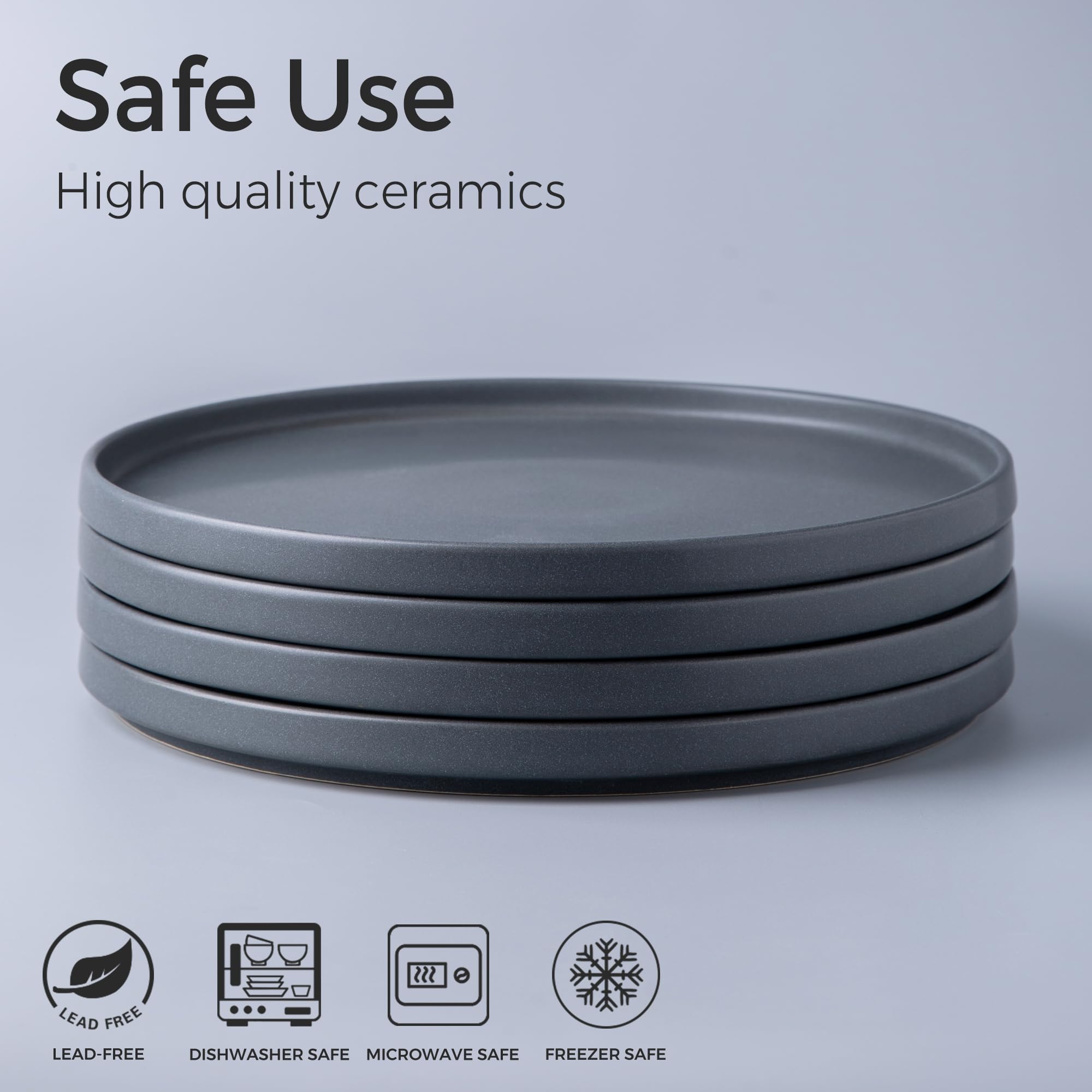AmorArc Ceramic Dinner Salad Plates Set of 4, 8.0 Inch Reactive Matte Glaze Dish Set, Dessert, Salad, Appetizer, Small Dinner Plate, Microwave, Dishwasher Safe,Scratch Resistant,Matte charcoal gray