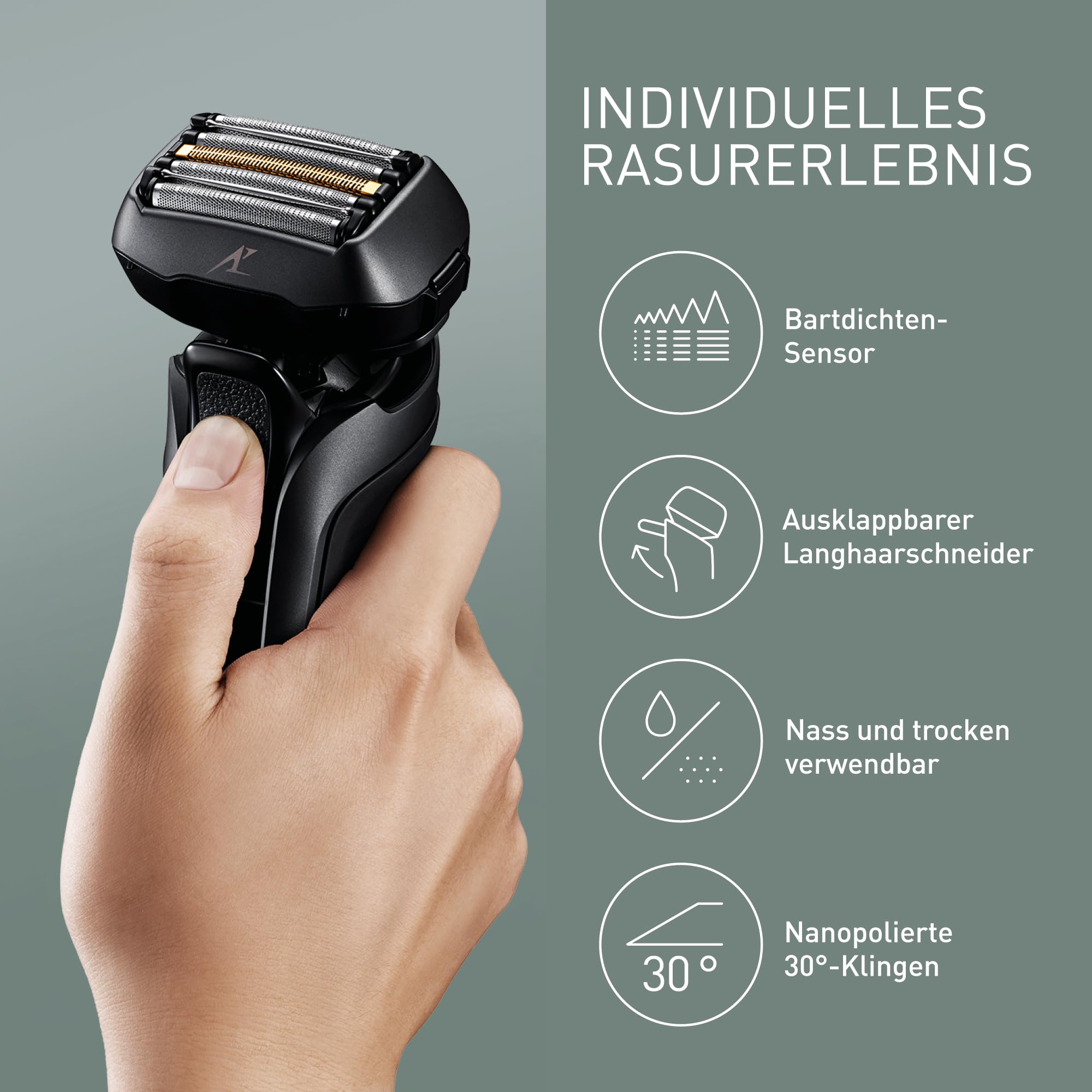 Panasonic Series 900 Premium Nass- und Trocken Rasierer ES-LV9U, 5-fach-Scherkopf mit Linearmotor und Bartdichtensensor Technologie, Pop-up Trimmer, inklusive Reinigungs- und Ladestation, schwarz