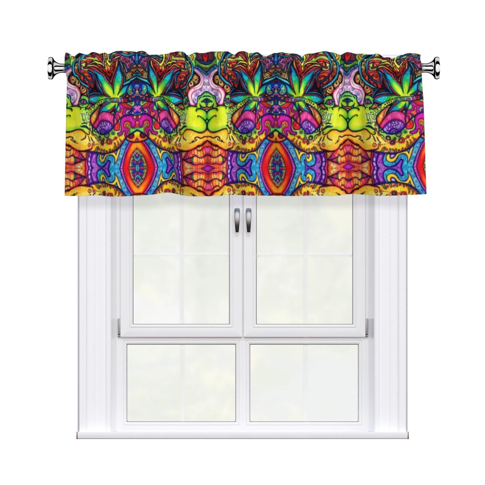 WHJSHOP MultiColor Leaf Weed Art Prints Curtain Valance 54x18in - Peach Skin Kitchen Window Layer, Filtered Light & Quick-Install Rod Pocket Cover