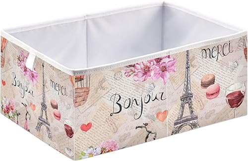 France Paris - Cesta de almacenamiento de la torre Eiffel rectangular plegable para cuarto de bebé, organizador de cubo de tela plegable para sala