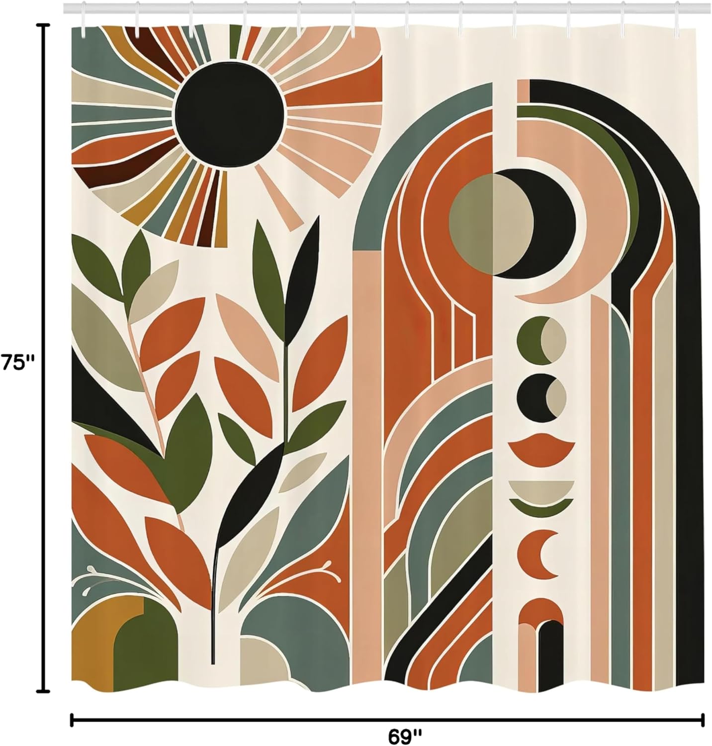 Ambesonne Monstera Shower Curtain, Mid Century Boho Style Abstract Art Nature Mystery Earthy Colors, Cloth Fabric Bathroom Decor Set with Hooks, 69" W x 75" L, Beige Green and Burnt Orange