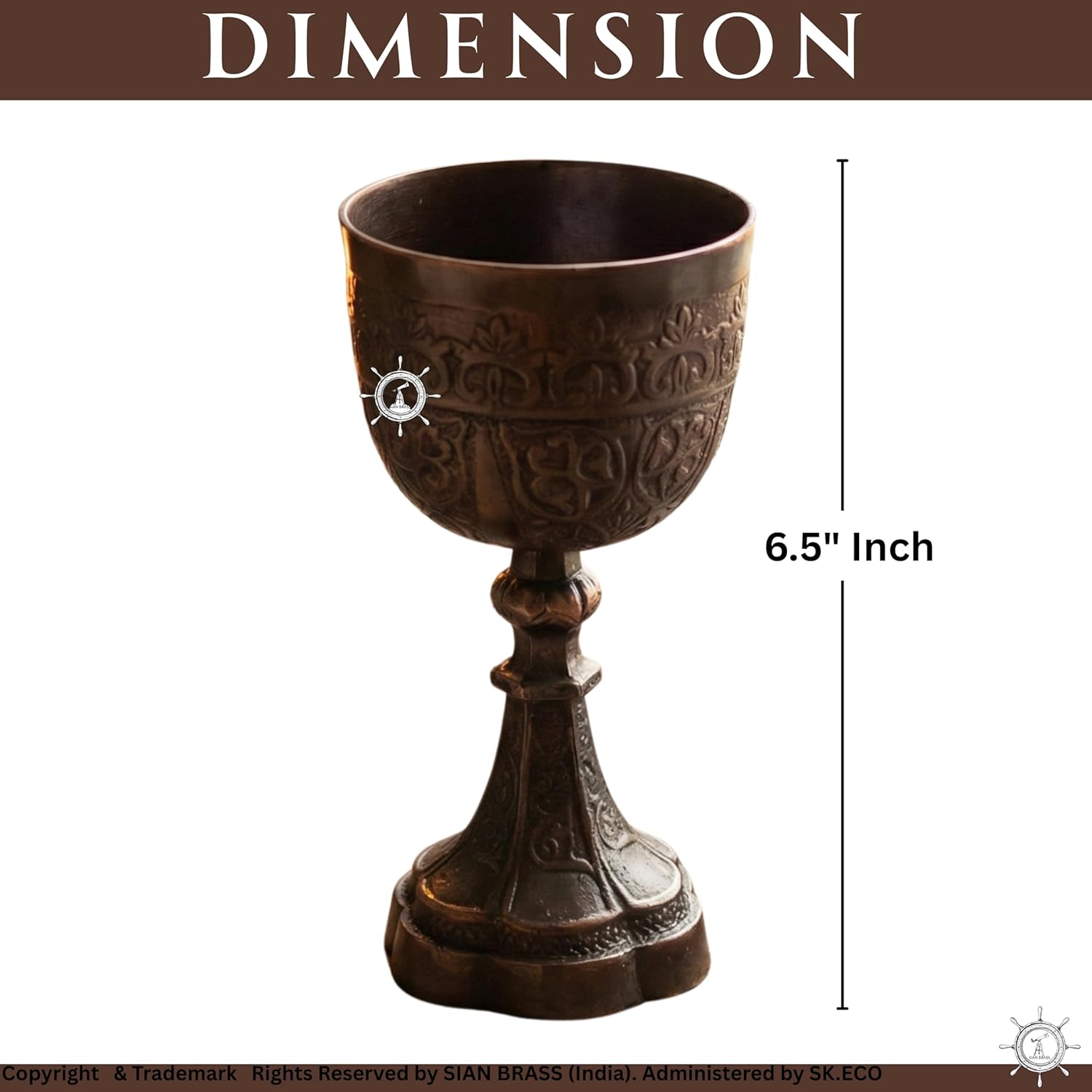 Goblet Chalice Cup, 6.5 Inch Vintage Engraved Metal Wine Goblet, Handcrafted Decorative Drinking Cup for Home Bar, Table Décor & Gifting