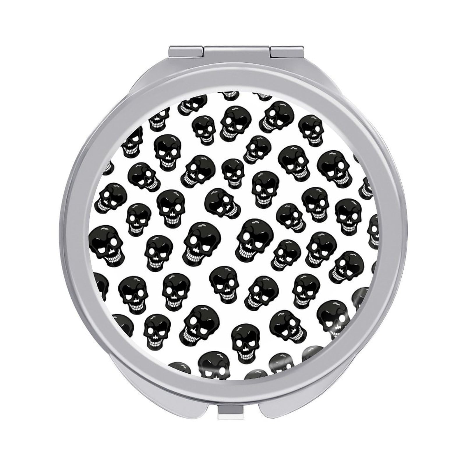 FodPand Compact Hand Mirror with 1x/2x Magnifying Round Travel Makeup Mirror Mini Foldable Skull Cosmetic Mirrors Travel Essentials Gift for Women Girl Portable for Pocket Purse -Silver