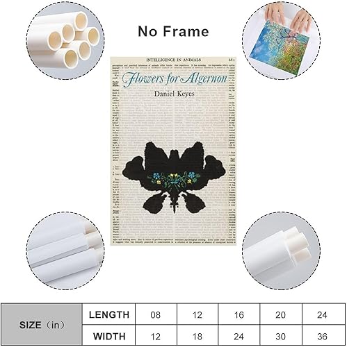 Vista 2 de Daniel Keyes - Pósteres de cubierta de libro con diseño de flores para algernon para habitación, estética y decoración, lienzo, pósteres e