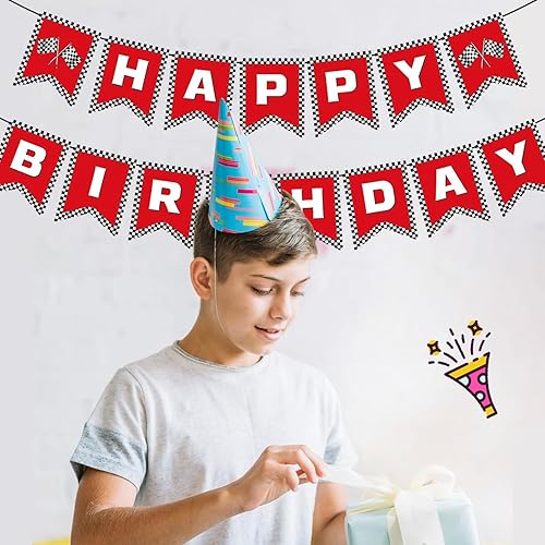 Miniatura 3 de Cartel de cumpleaños de coche de carreras, decoración de cumpleaños de coche de carreras, pancarta de feliz cumpleaños, bandera de carreras