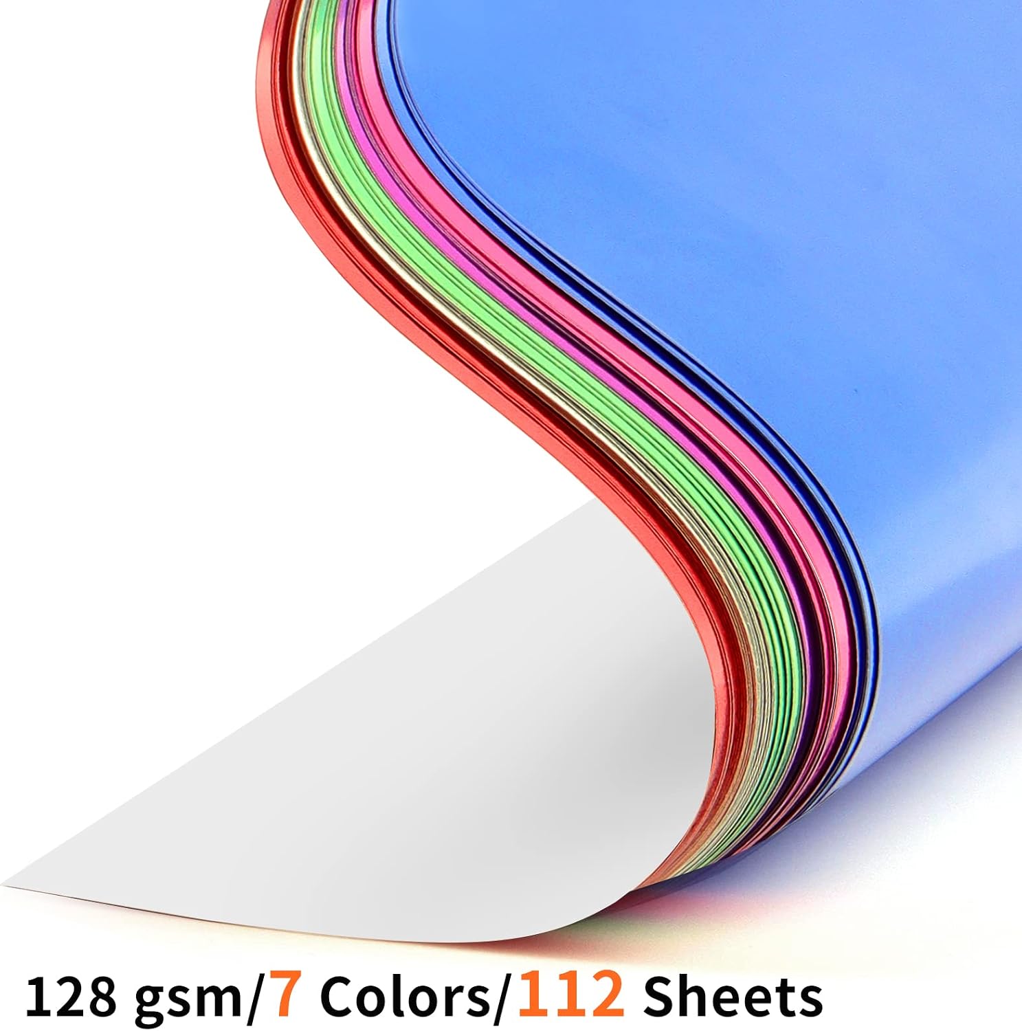 WOWOSS 112 Sheets Metallic Foil Origami Paper Set, Shiny Mirror Folding Paper Sheets for Art and Crafts, 7 Colors Cardstock Sheet for Scrapbooking, DIY Card Making, Collages, 6x6 Inch