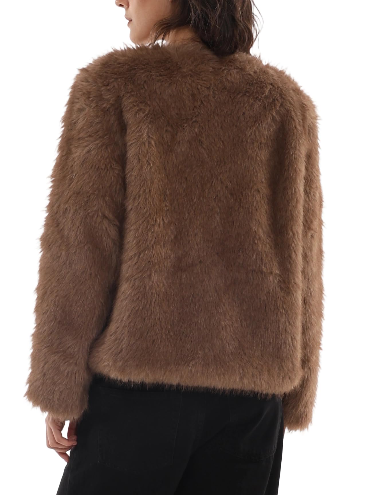 Amazhiyu Cappotto da donna in pelliccia sintetica con tasche, aperto sul davanti, invernale, a maniche lunghe, girocollo, caldo cardigan