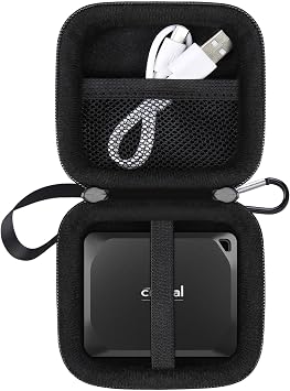 حقيبة حمل محرك الأقراص الصلبة من لاكدو لمحرك الأقراص الصلبة المحمول Crucial X9 / Crucial X10 Pro سعة 1 تيرابايت و2 تيرابايت و4 تيرابايت و500 جيجابايت ومنفذ USB-C خارجي مقاوم للصدمات ومقاوم للماء وحقيبة سفر للتخزين، أسود+أسود