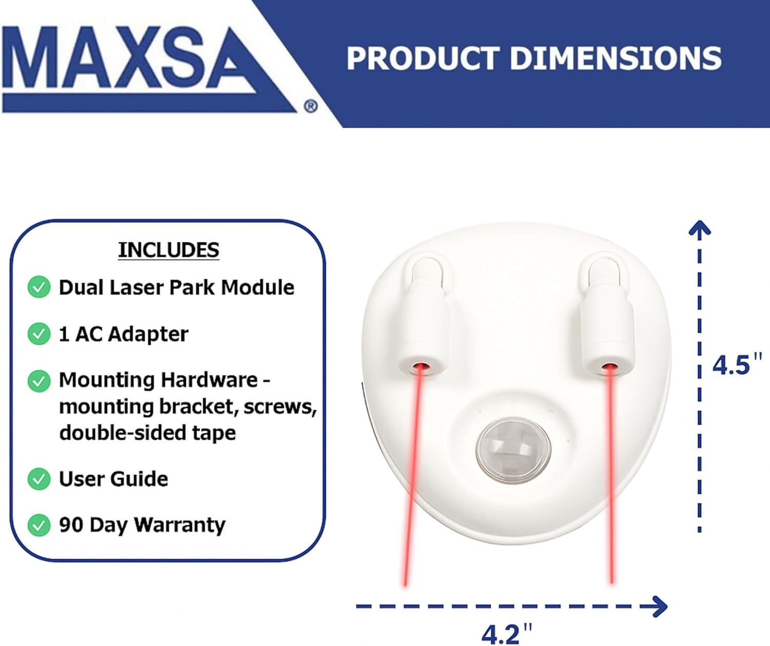 Maxsa 37313 Park Right Dual Laser Parking Guide for One/Two-Car Garage, Fully Adjustable Lasers, Motion Activated, AC Adapter & Battery Backup, Universal Car and SUV Parking Guide, White
