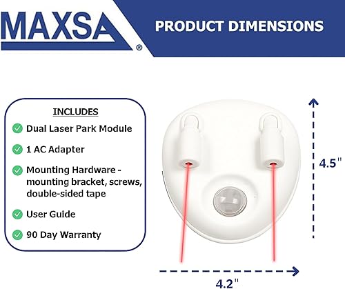 Miniatura 2 de Maxsa 37313 Park Right - Guía de asistencia de estacionamiento láser dual para garaje con láseres ajustables, adaptador de CA y batería de respaldo,