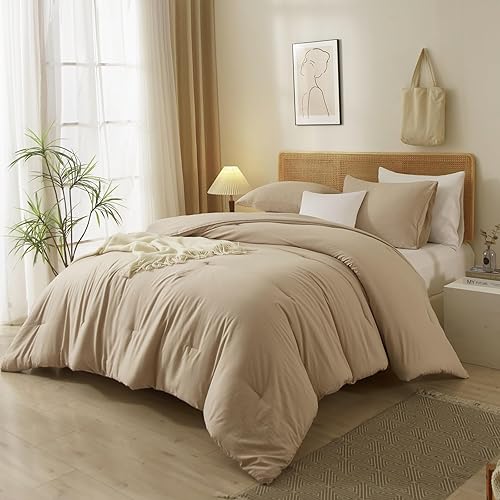 Miniatura 2 de AMWAN Juego de edredón de color caqui, tamaño Queen, juego de ropa de cama y colecciones de 3 piezas, color caqui, para todas las estaciones, juego