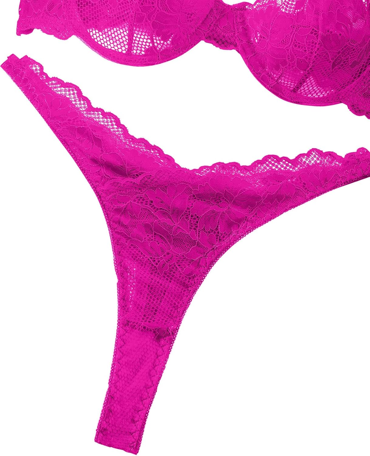 Lilosy Sexy Floral Lace Scallop Underwire Push Up Sheer Lingerie Set Outfits - Image 7