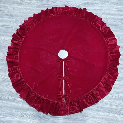 Vista 23 de Faldones de felpa para árbol de Navidad, 36 pulgadas, tapete de lujo de piel sintética blanca nevada con copos de nieve dorados para decoración