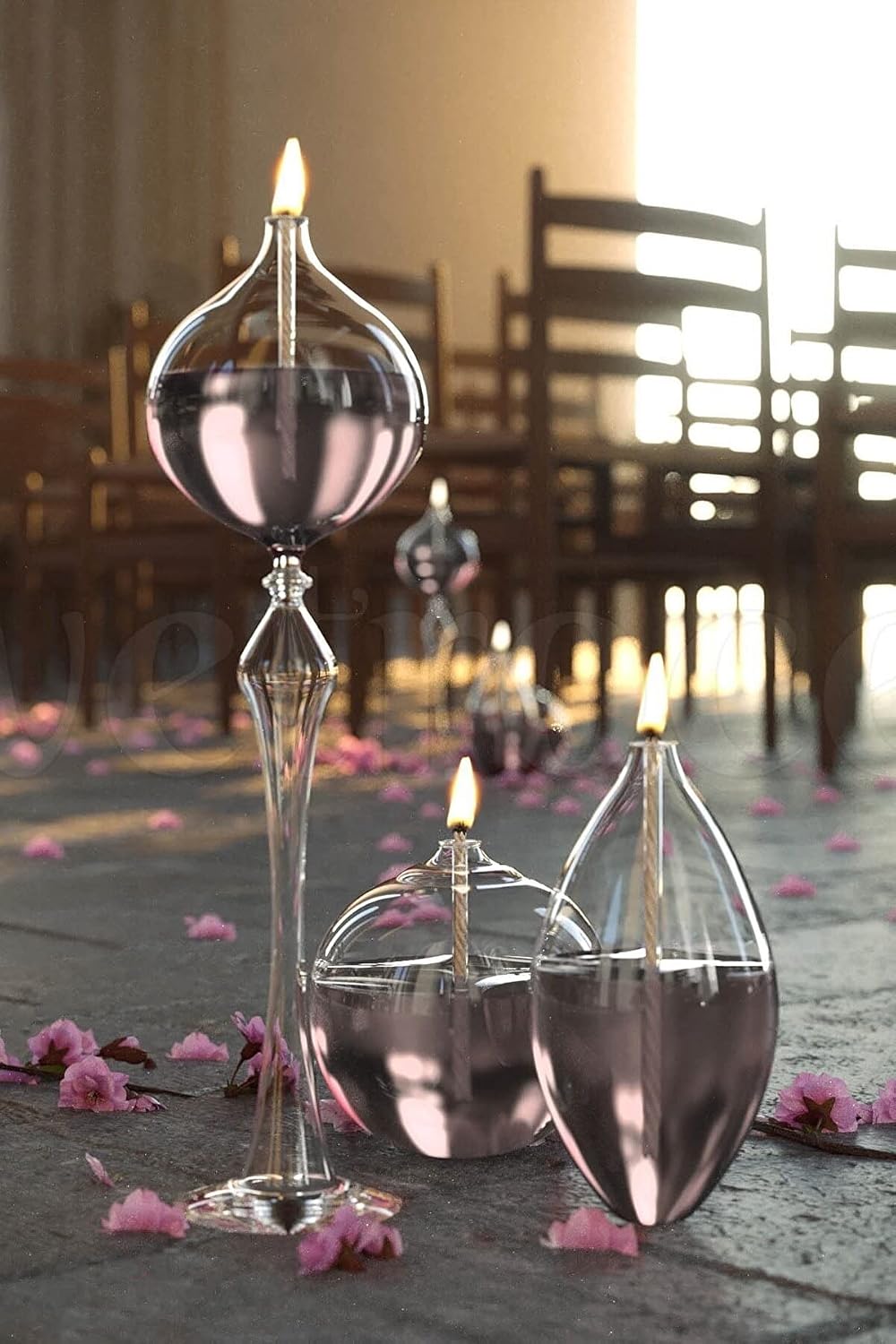 Handmade Clear Glass Candlestick Oil Lamp with Glass Wick, Decorative Glass Oil Lamp, Wedding Oil Lamp Candle Gift,Home Table Decoration Oil Lamp Ornament, Gift Sets (Drops, Set of 3)