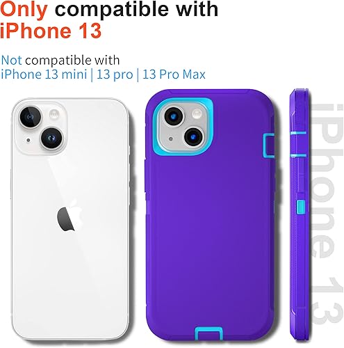 Miniatura 5 de Funda para iPhone 13 con 2 protectores de pantalla, resistente de grado militar para hombres y mujeres (morado y azul)