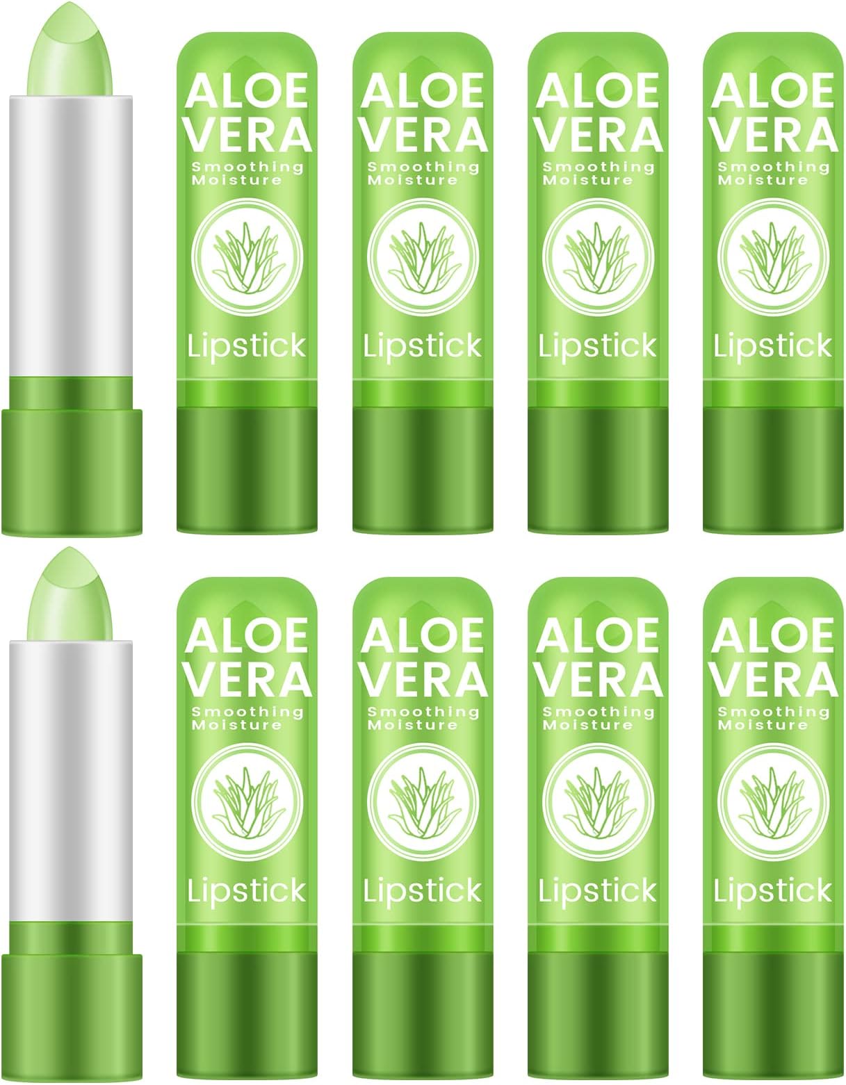 Ownest 10 Packs Aloe Vera Lipstick, Long Lasting Nutritious Soothing Lip Balm, Lips Moisturizing Magic Temperature Color Change Lipstick, Lip Care, Update Packaging