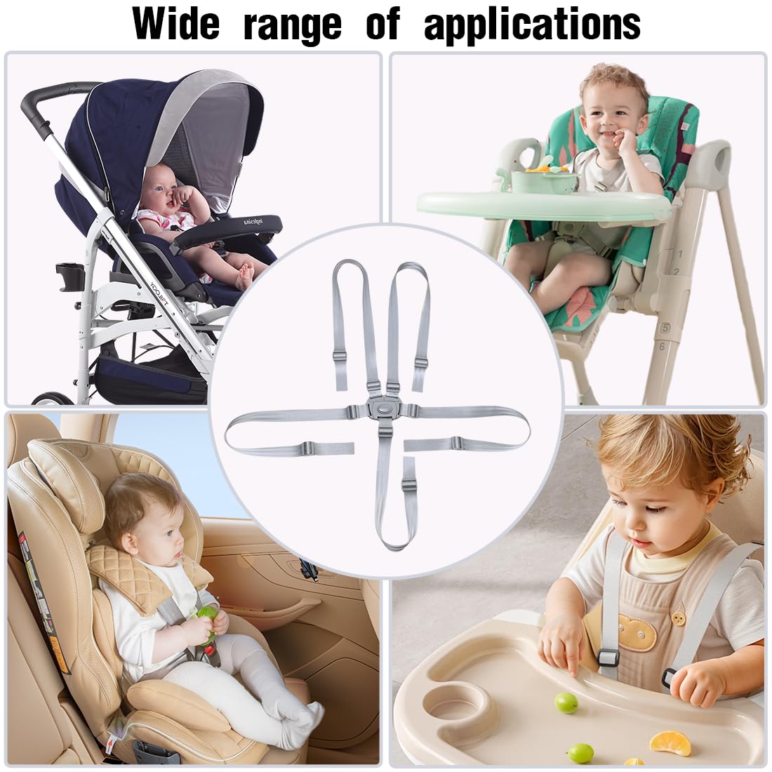 1Pcs Cinture Universali per Seggiolone Cinghie per Seggiolone a 5 Punti, Regolabile Cintura di Sicurezza per Bambini per Seggiolino Cinghie Passeggini per cinghie seggiolone