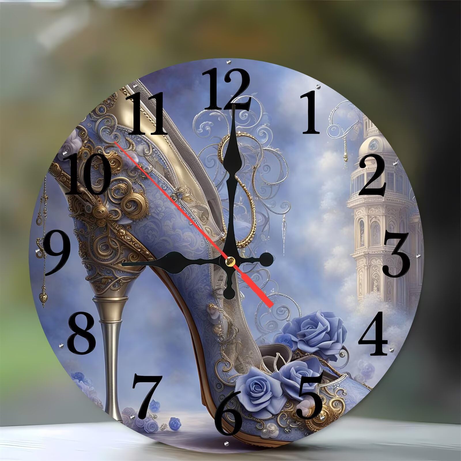 Horloge murale sans tic-tac 35 cm bois escarpins roses pour chambre