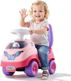 VEVOR Ride On Toddler Push Car, Push Car for Toddler 19 to 36 Months, Kids Ride On Toy with Horn & Music, 48.5 lbs Load Capacity, Under-seat Storage, Foot-to-Floor Walker for Toddlers Boys Girls, Pink