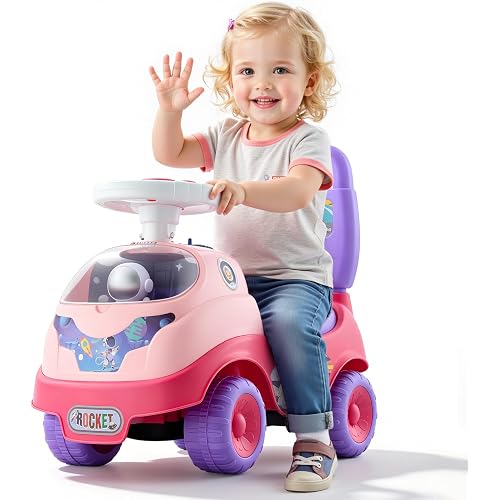 VEVOR Ride On Toddler Push Car, Push Car for Toddler 19 to 36 Months, Kids Ride On Toy with Horn & Music, 48.5 lbs Load Capacity, Under-seat Storage, Foot-to-Floor Walker for Toddlers Boys Girls, Pink