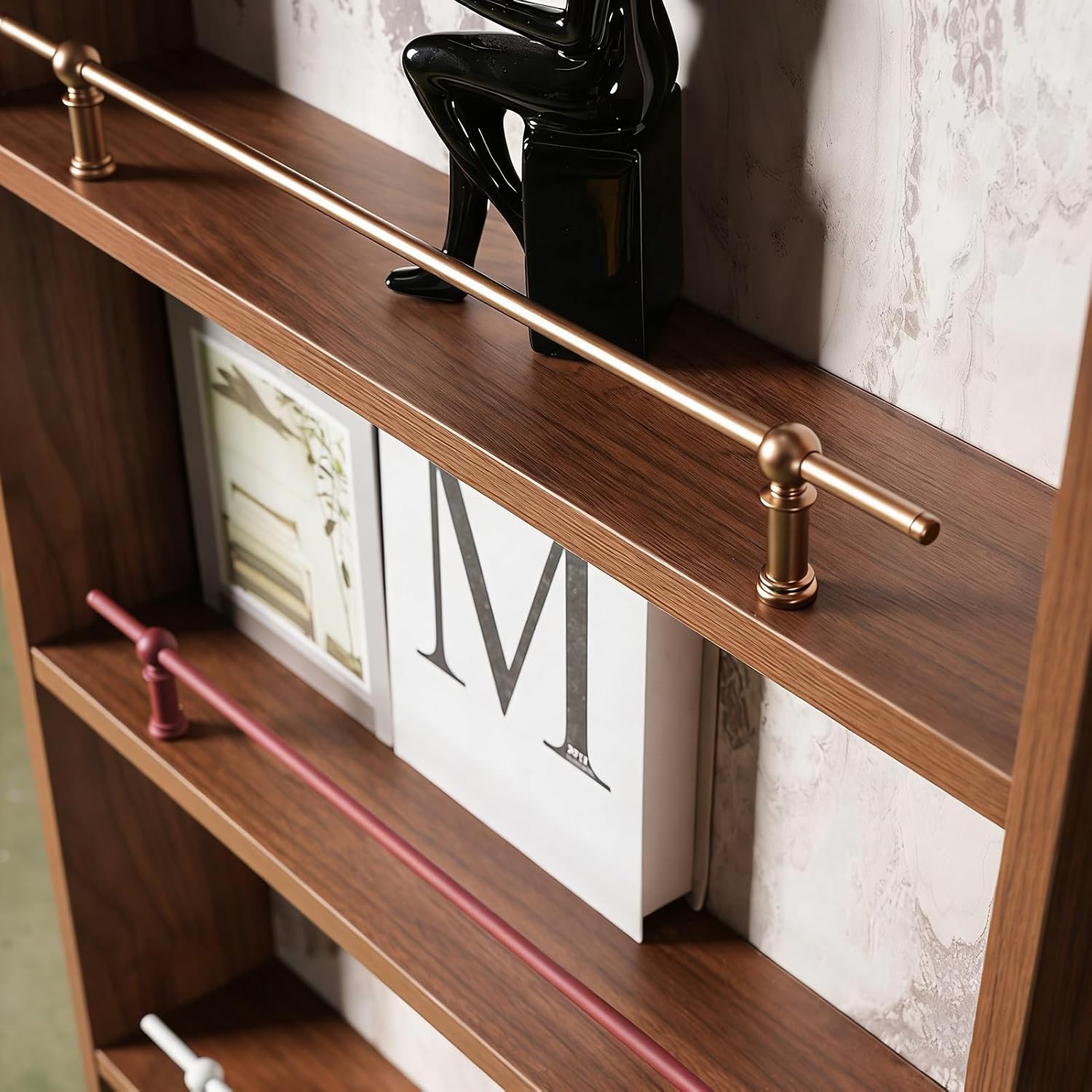 Metal Shelf Guard Rail Decorative 14~42 Inch Long , Tipping Rail Set for Wood/Gallery Shelves, Customizable Length Bookshelf, Shoe Racks, Cabinets Guardrail Bar(Coffee Bronze -4 Pack,18in/46cm)