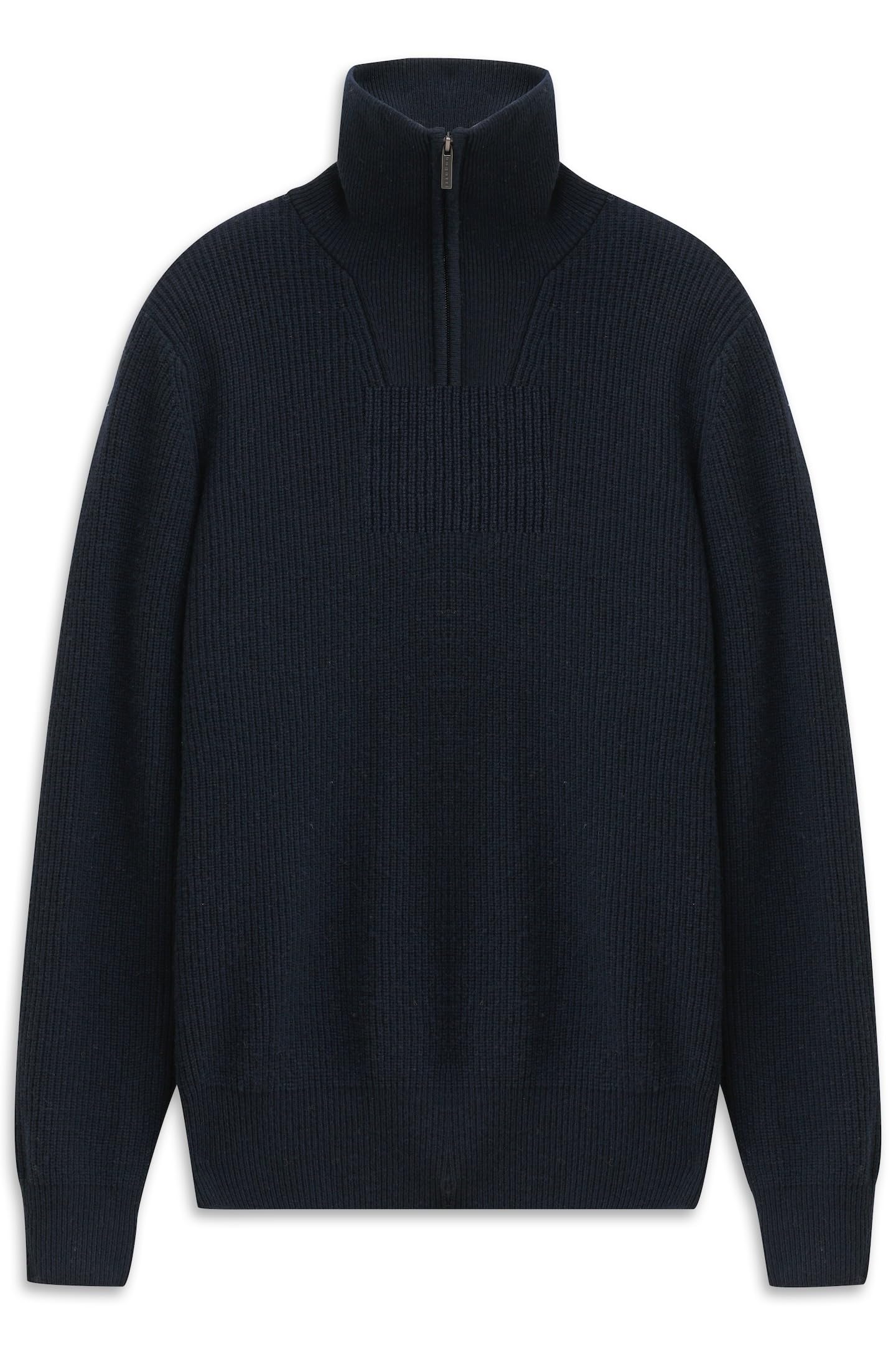 bugatti Herren Troyer 7500-85566D | Regular Fit Ripp-Struktur hoher Stehkragen kurzer Reißverschluss warm elegant casual