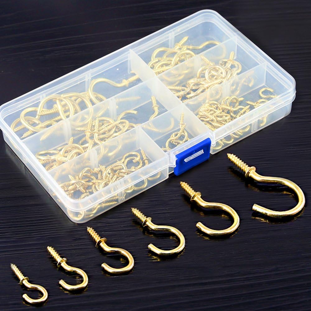 Get Discount Offer 120Pcs 6 Sizes Metal Screw-in Ceiling Hooks Cup Hooks Kit, Gold Ceiling Cup Hooks Self-Tapping Screws Hooks for Home / Workplace / Office (Q-Screw) Best Review 120Pcs 6 Sizes Metal Screw-in Ceiling Hooks Cup Hooks Kit, Gold Ceiling Cup Hooks Self-Tapping Screws Hooks for Home / Workplace / Office (Q-Screw)