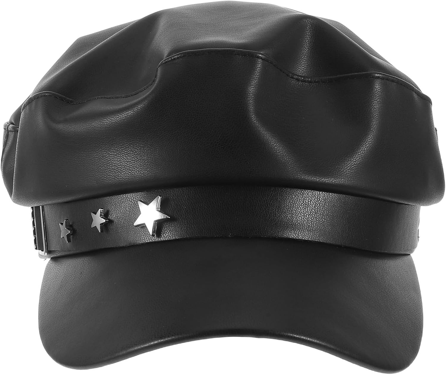 Vintage British Newsboy Hat for Women, Pu Leather Flat Top Slightly Upturned Brim and Tall Crown, Water-Resistant and Easy Care, for Daily Wear and Cosplay Black