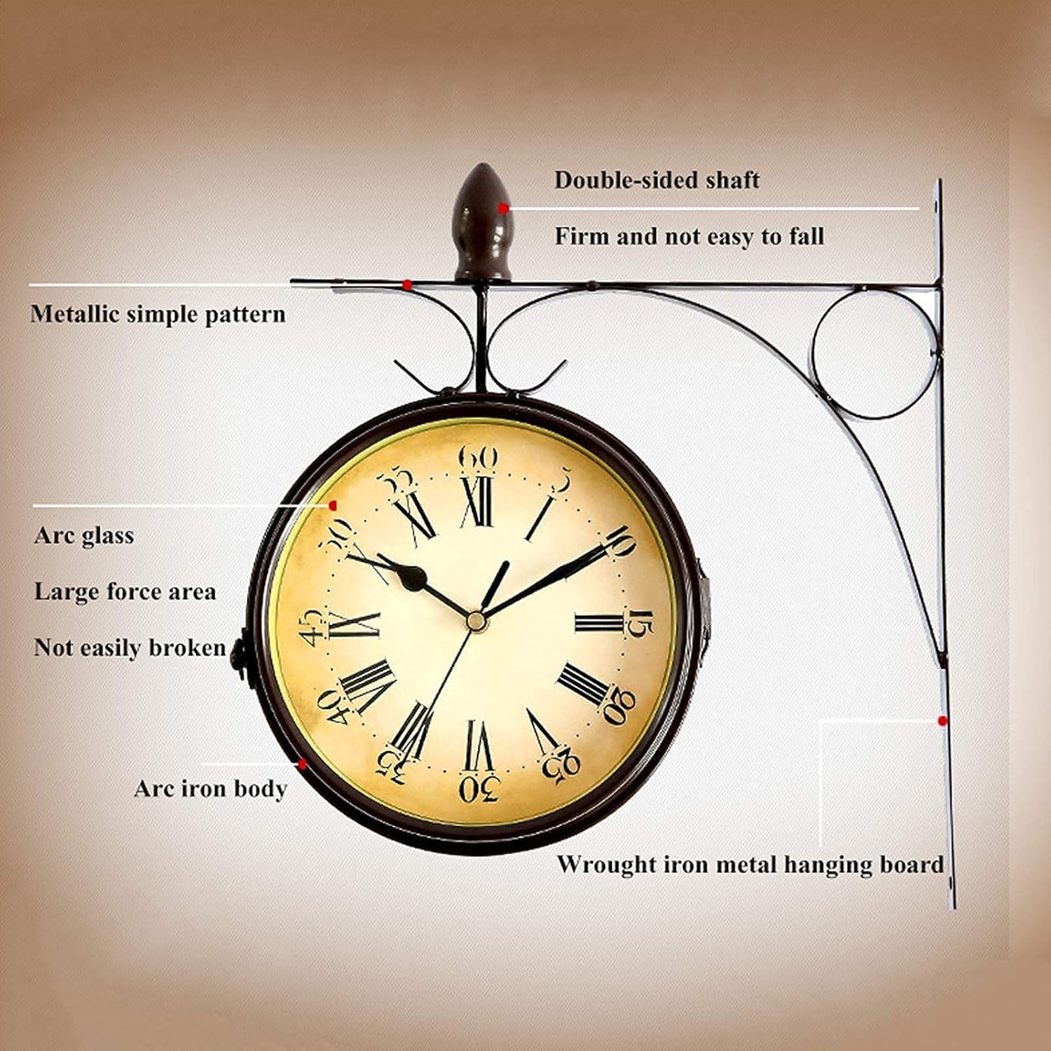 Outdoor Garden Wall Clock 13 Inch Classical Paddington Station Wall Clock Double Sided Garden Clock with Outside Bracket Waterproof Outdoor Clock Indoor Outdoor Decoration Outside