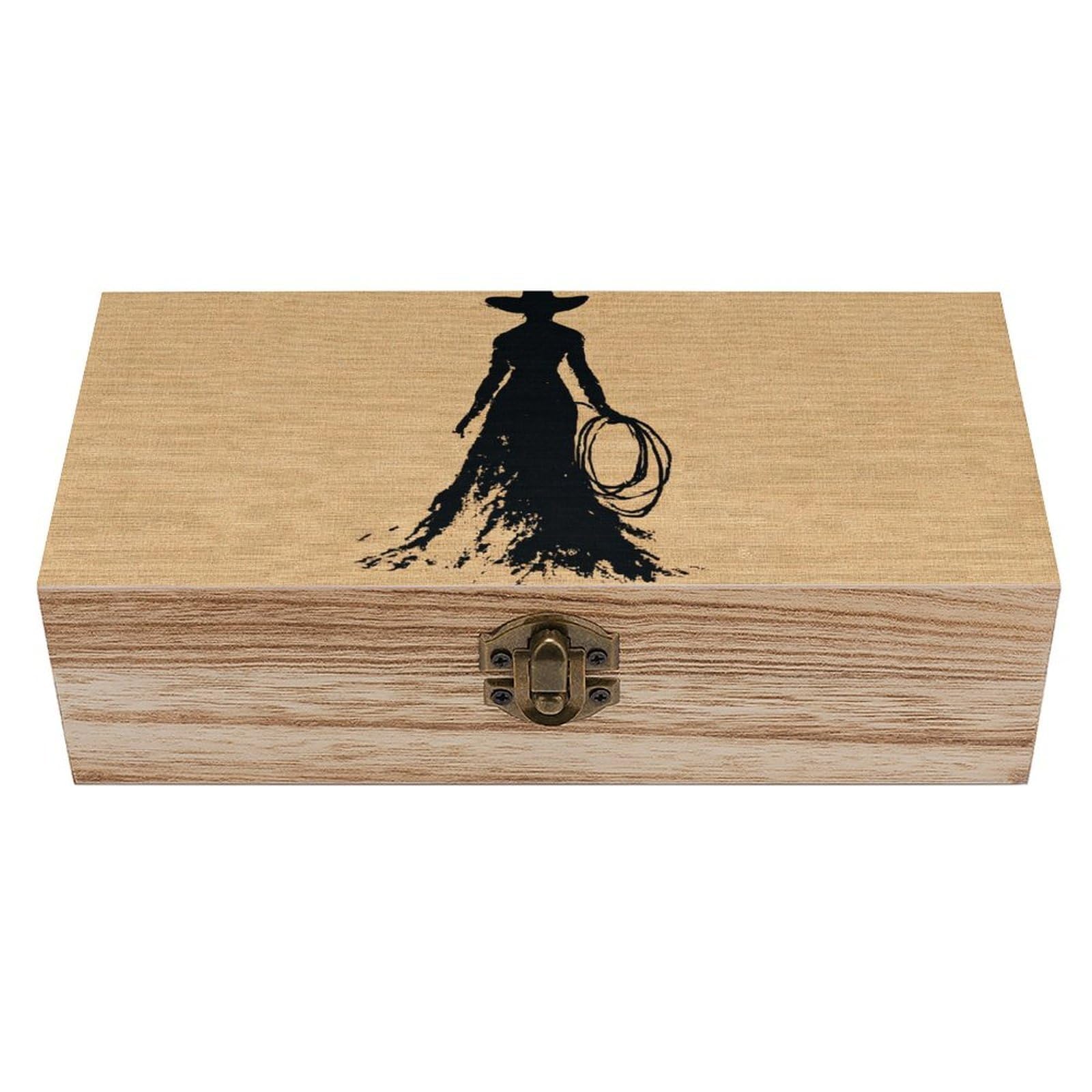 Jubonexis Minimalist Western Cowgirl with Lasso Wooden Storage Box with Hinged Lid And Front Clasp Large Keepsake Box