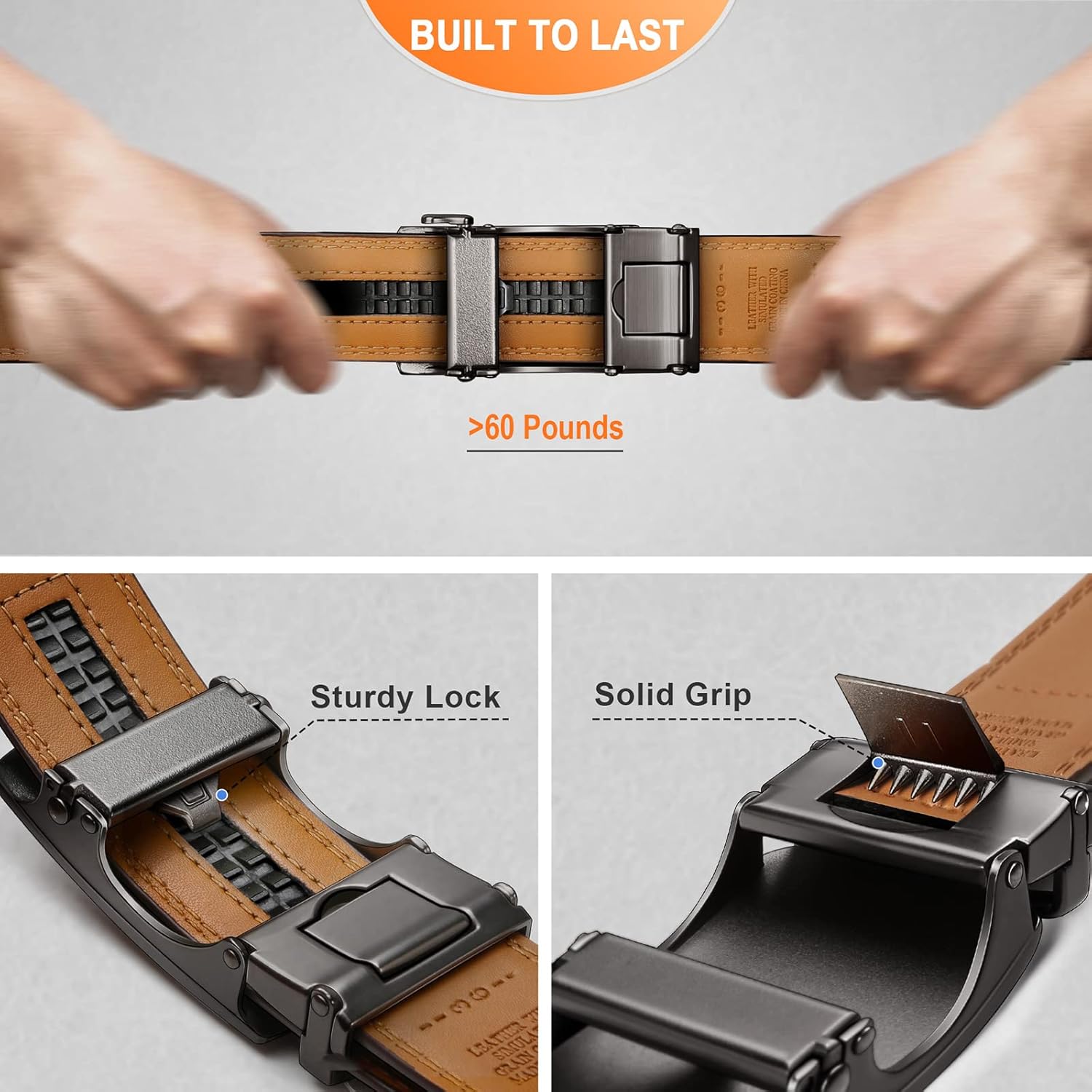 BULLIANT Mens Ratchet Belt,Leather Adjustable Slide Belt For Gift Mens Dress Casual 1 3/8",Size Adjustable - Image 6