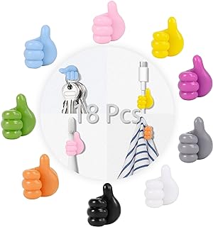 CERETIA 18 Pcs Self Adhesive Silicone Thumb Hooks, Multifunction Thumb up Wall Hooks for Cable Clip Key Holder Wall Hangers Wire Management Small Command Hooks