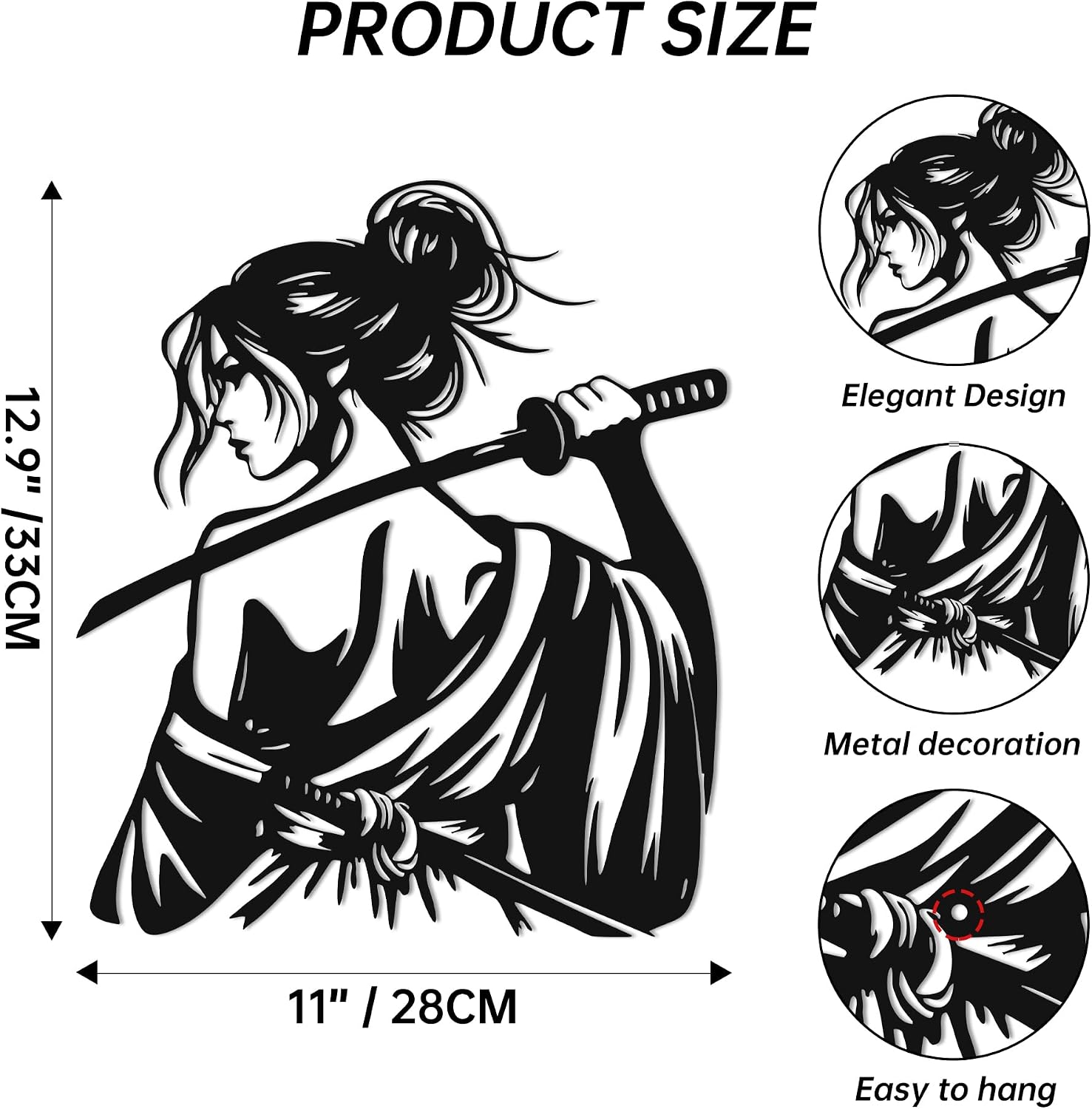 JEWLOVE Mystic Samurai Metal Wall Art - Female Warrior with Katana
