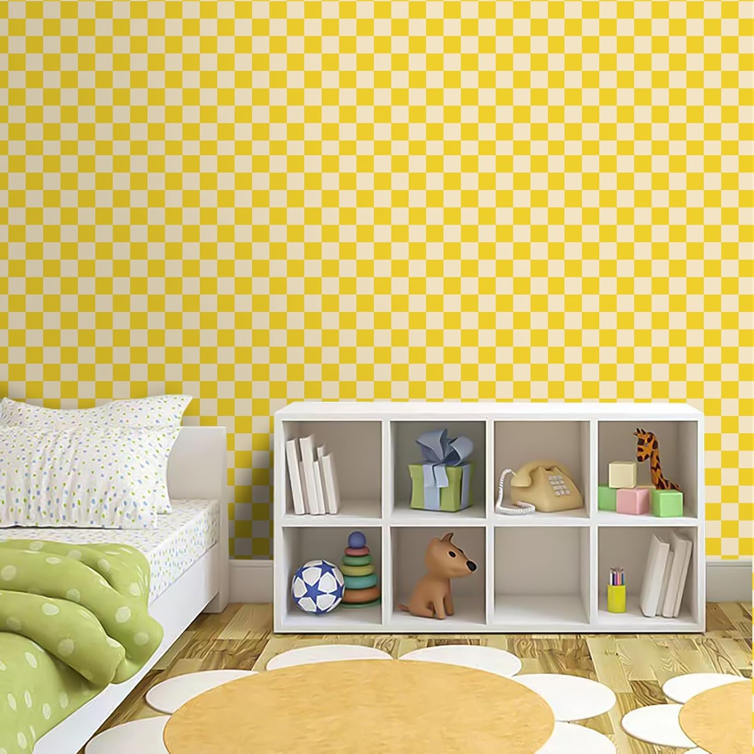 CAX Checkered Peel and Stick Wallpaper Checkerboard Wallpaper 17.3''x1200'' Yellow Mosaic Checkered Contact Paper Modern Self-Adhesive Vinyl Removable Wall Paper for Shelf Liner,Classroom,Cabinets