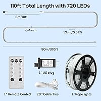 Vista 8 de 100 pies 720 luces LED de cuerda al aire libre impermeables con control remoto, 8 modos y 4 niveles de brillo, luces de cuerda para exteriores