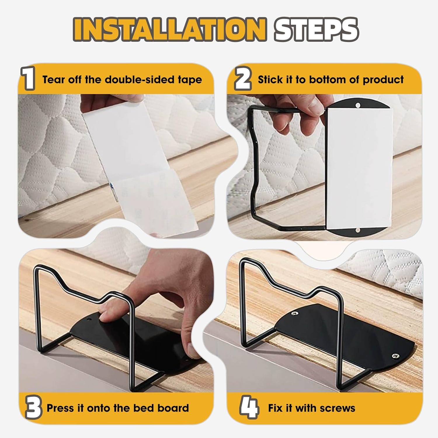 Mattress Slide Stopper,Mattress Retainer Bar,Mattress Retainer Bar for Adjustable Bed,Wider Taller Non Slip Mattress Gripper,Anti Mattress Slide for Most Soft Bed(Black,1.96" H,4 Pack)