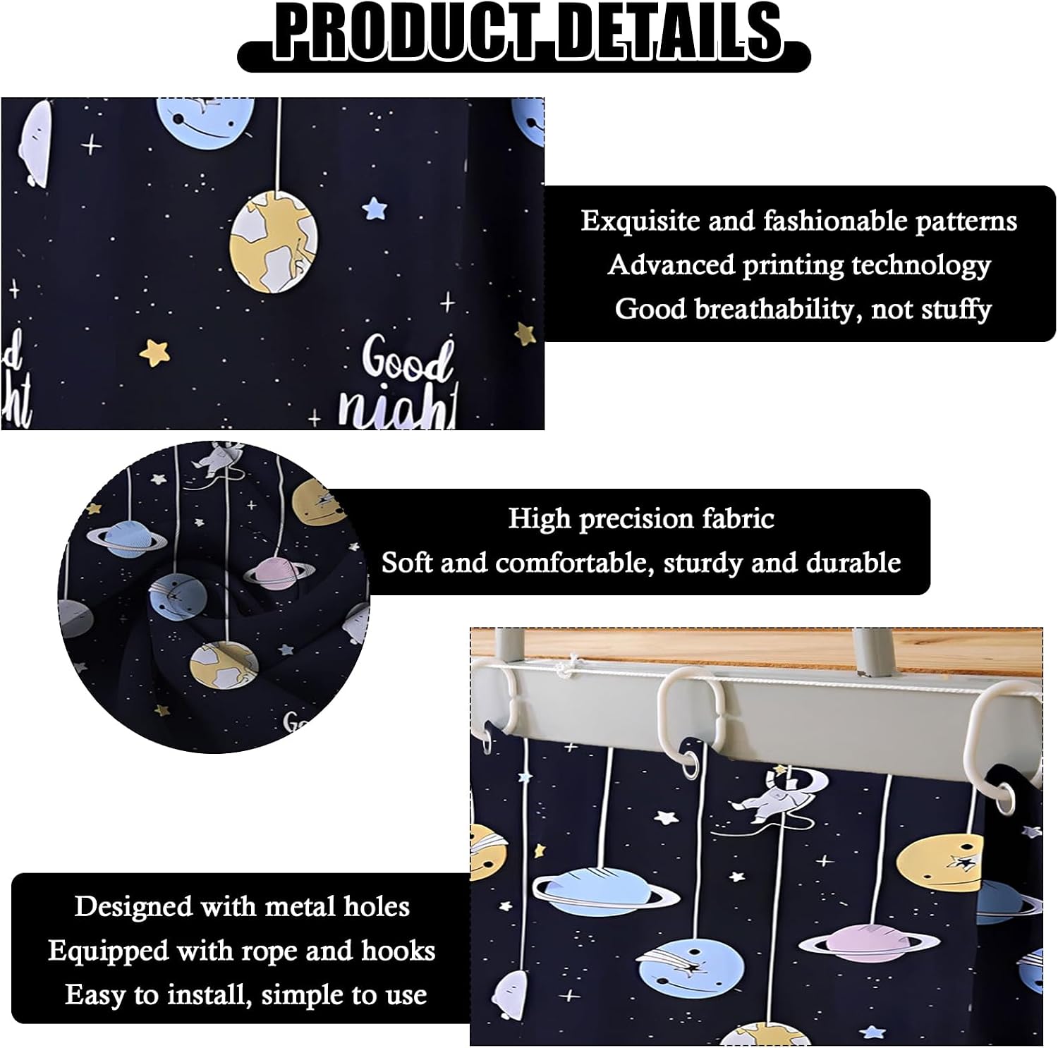 zhidiloveyou 2 Panels Bottom Bunk Bed Curtains Blackout Dorm Canopy Loft Bed Privacy Curtain (Colorful Planet)