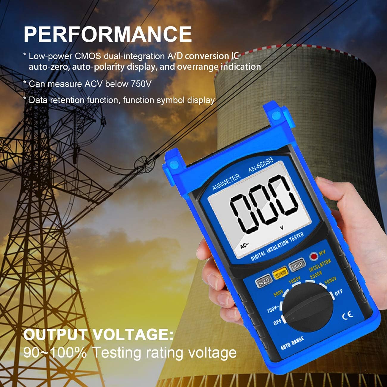 Up To 40% OFF Digital Insulation Resistance Tester - Voltage Testing Range 5000V, Meg ohmmeter Insulation Resistance 200G ohms, Auto Ranging Voltmeter with HV Indication (ANNMETER AN-6688B)