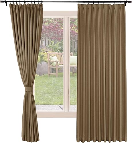Frelement Cortinas de lino con bloqueo de luz, cortinas plisadas para cortineros y reducción de ruido de pistas, 72 pulgadas de ancho x 96 pulgadas
