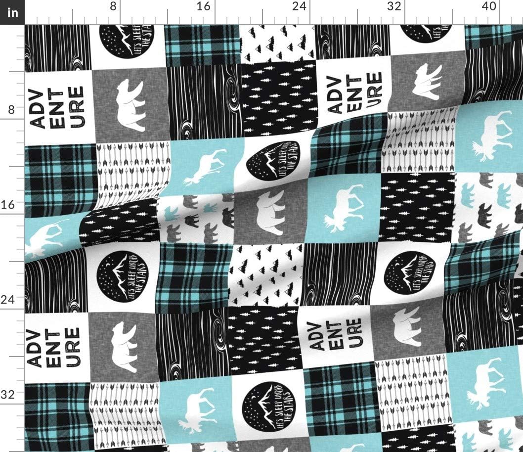 Spoonflower Fabric - Happy Camper Teal & Black Wholecloth Quilt Top Woodland Moose Cheater Printed on Petal Signature Cotton Fabric by The Yard - Sewing Quilting Apparel Crafts Decor
