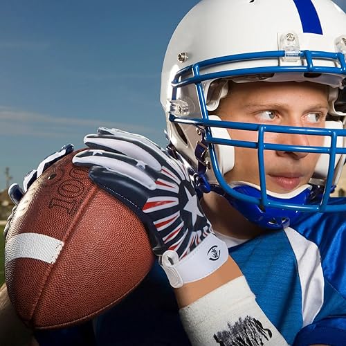 Vista 24 de Guantes de fútbol juvenil, guantes receptores juveniles, de silicona, antideslizantes, transpirables, con bandera estadounidense, experiencia