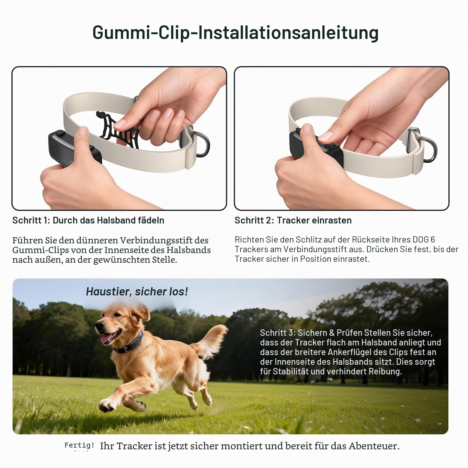 Dog 6 GPS Tracker Gummi Clip Kompatibel mit Tracti GPS Pet Location Activity Tracker Ersatz Gummi Befestigung Schwarz Clips - 4 Stück