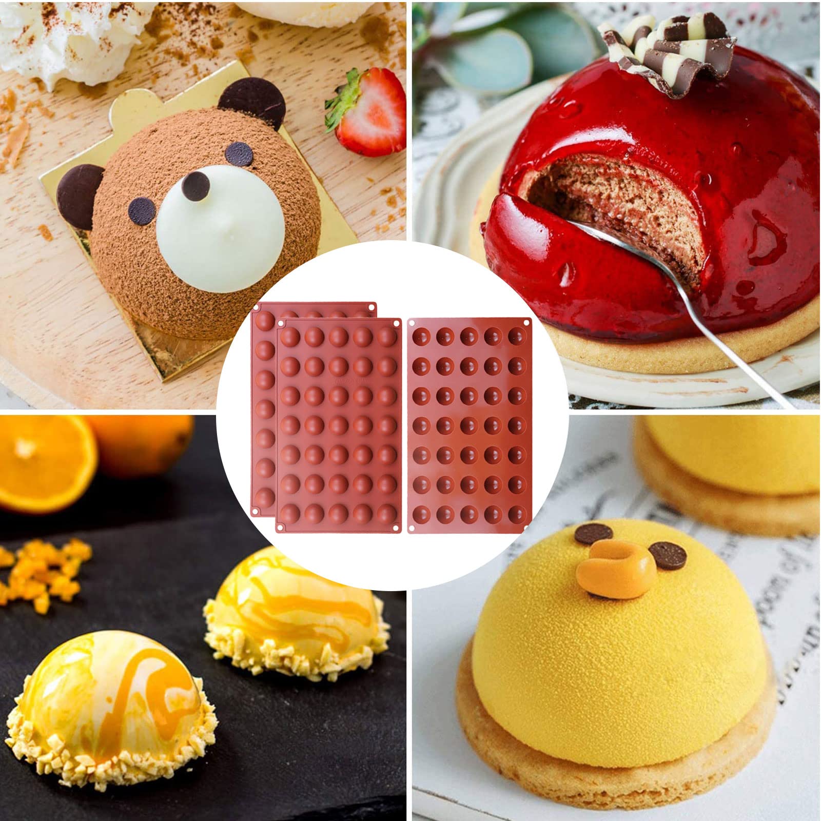 Set 3 Stampi In Silicone A Semisfera - 6, 15 E 35 Cavità Per Dolci E Cioccolato - Foto 11