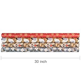 RUSPEPA Christmas Wrapping Paper, Kraft Paper - Dove, Snowflake, Flower, and House - 4 Rolls - 30 inches x 10 feet per Roll